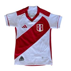 Adidas Peru National Team Soccer Jersey Youth Size 8 Red White FPF Futbol Shirt
